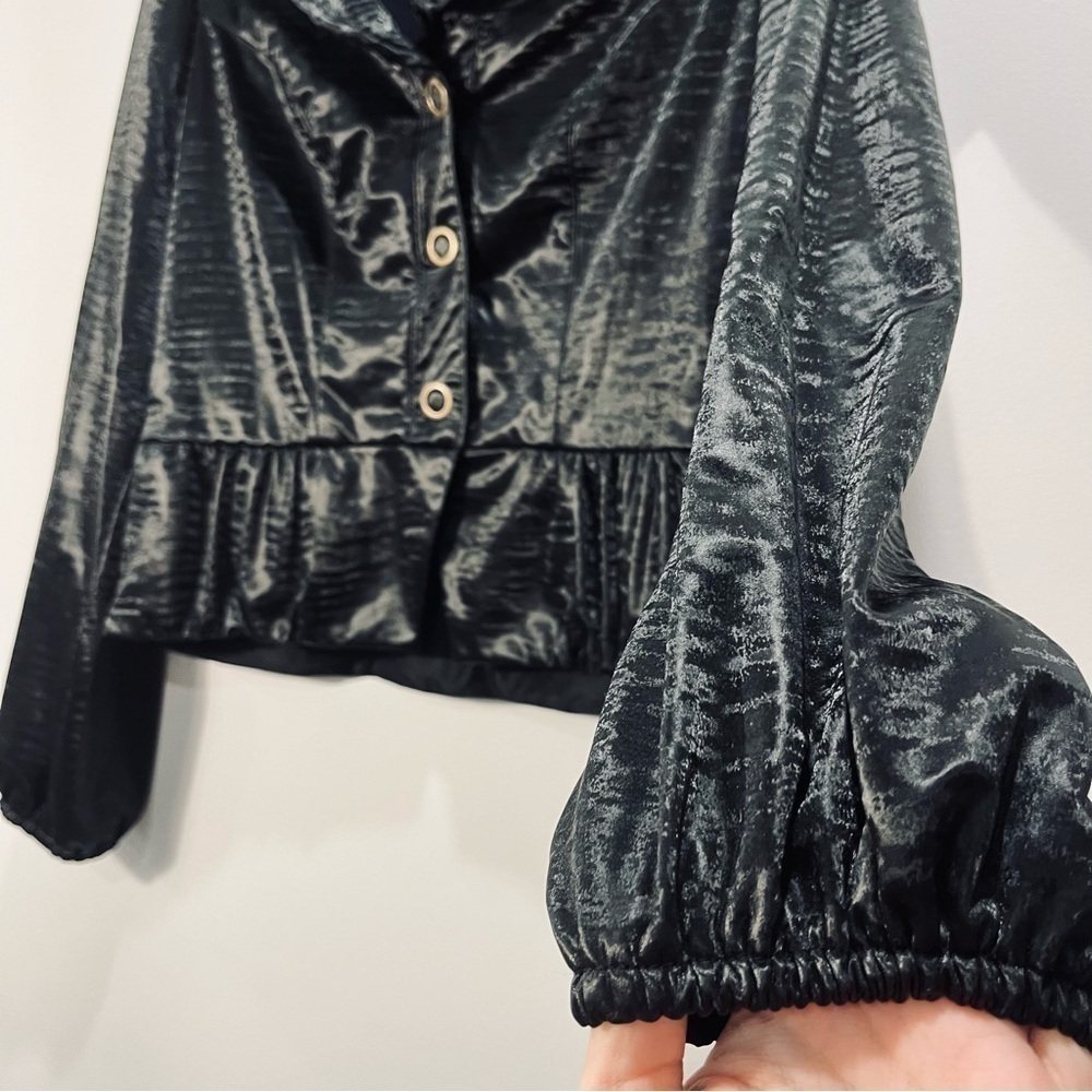 Joseph Ribkoff Vintage Black Snap Front Peplum Moto Metallic Jacket Blazer sz 6 - Picture 7 of 15